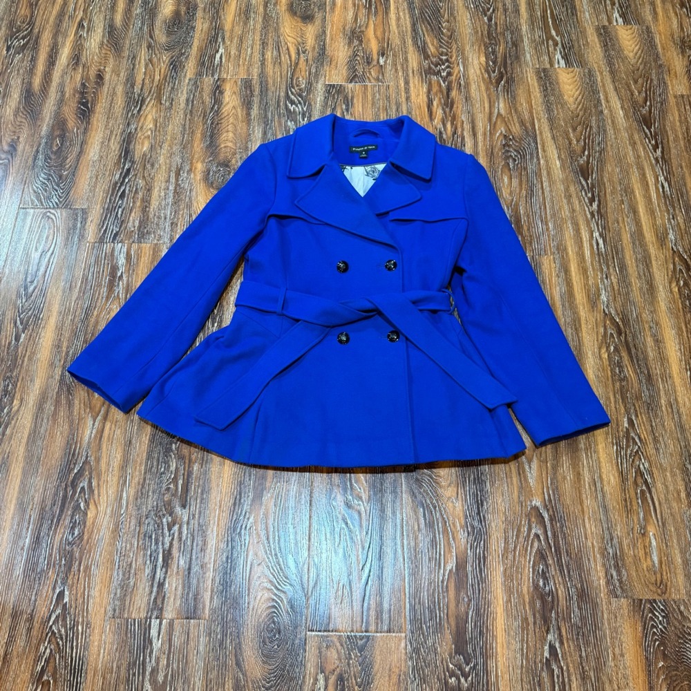 Preston & York 18 Peacoat Women Royal Blue Wool Blend Belted Peplum Jacket